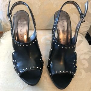 Heeled sandals black with silver studs size 10